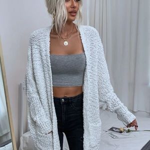 White oversized popcorn cardigan